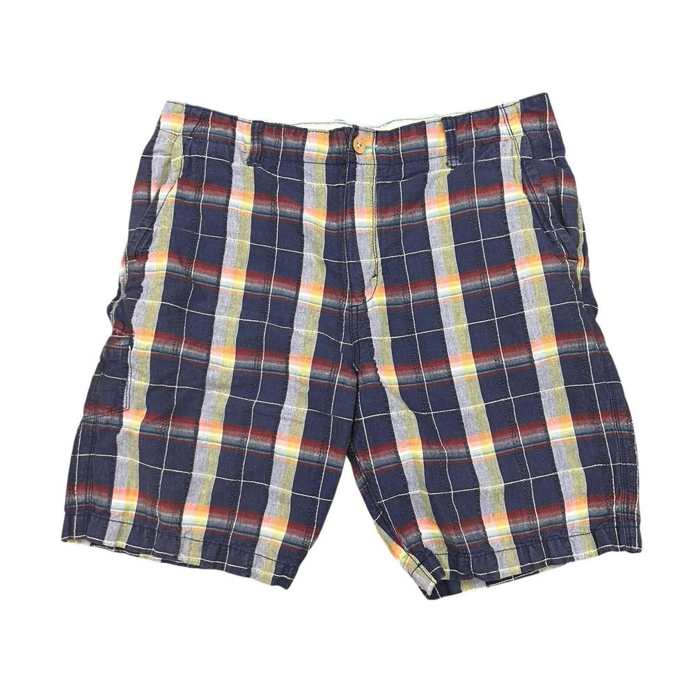Tommy Bahama Shorts Mens 35 Relax Blue Plaud Linen Blend Casual Pockets